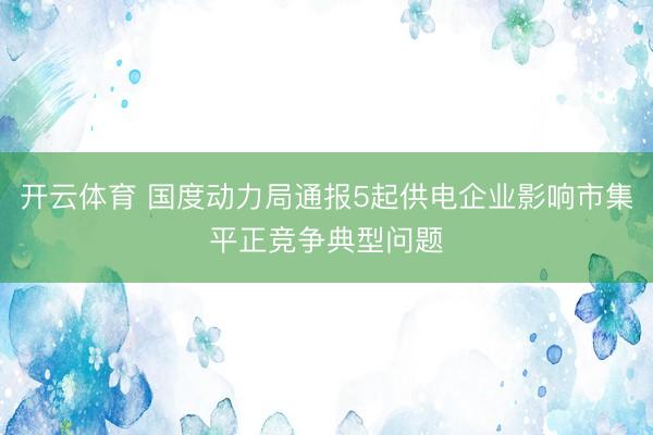 开云体育 国度动力局通报5起供电企业影响市集平正竞争典型问题