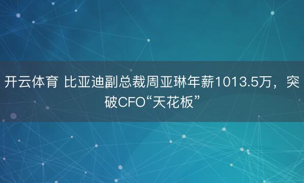 开云体育 比亚迪副总裁周亚琳年薪1013.5万，突破CFO“天花板”