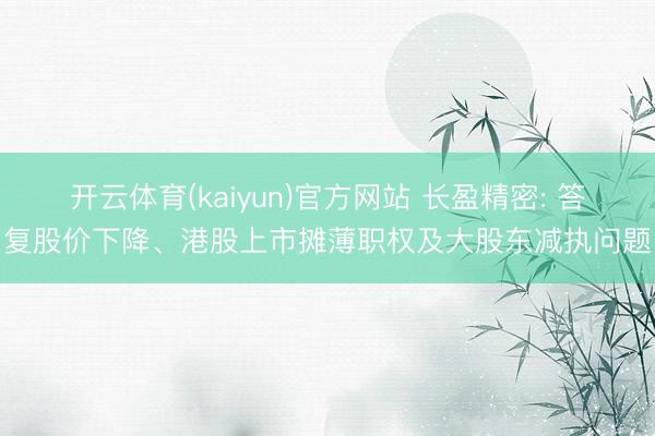 开云体育(kaiyun)官方网站 长盈精密: 答复股价下降、港股上市摊薄职权及大股东减执问题